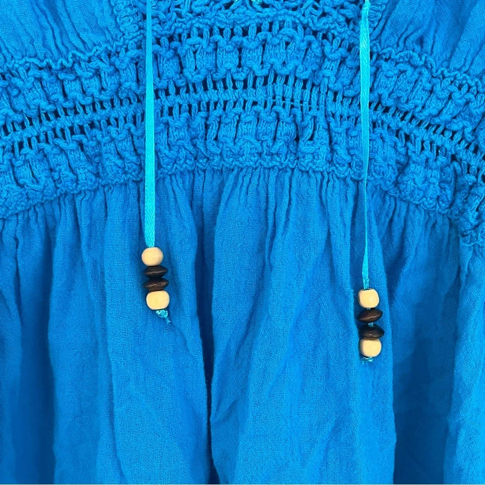 Blue Swim Cover Up Dress Womens S Lace Trim Beaded Ties Elastic Waist Beach Pool - Picture 5 of 7